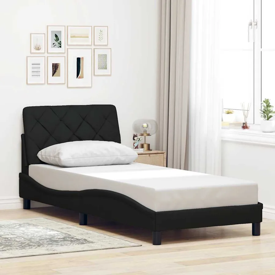 Cadre de lit avec LED sans matelas noir 90x190 cm tissu - 4