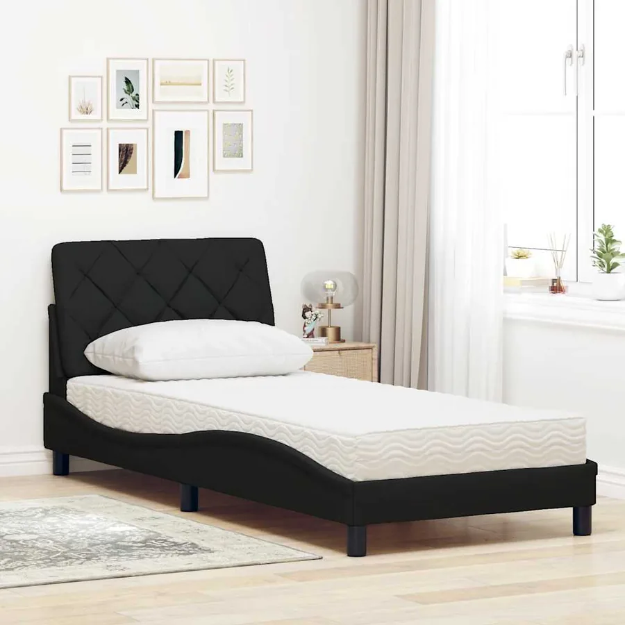 Lit avec matelas noir 90x200 cm tissu - 3