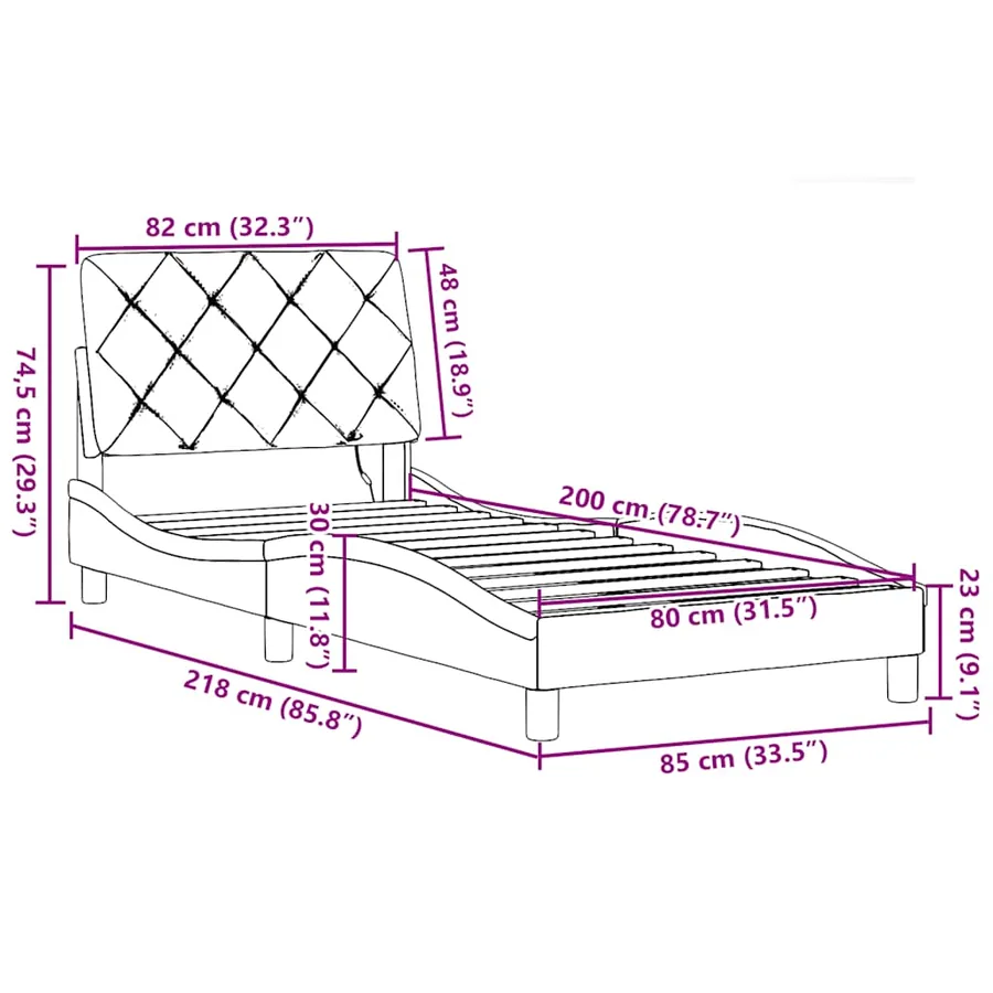 Cadre de lit avec LED sans matelas noir 80x200 cm tissu - 16