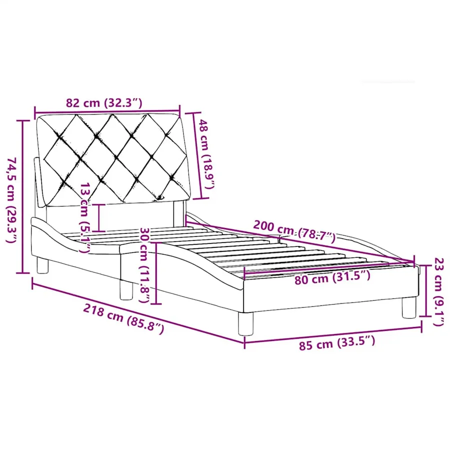 Cadre de lit sans matelas taupe 80x200 cm tissu - 13