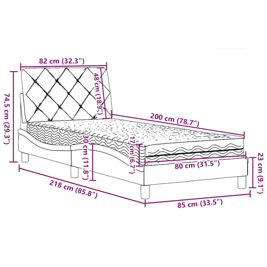 Lit avec matelas taupe 80x200 cm tissu - 14