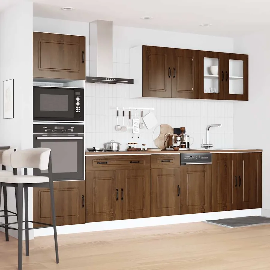 Ensemble de 7 meubles de cuisine en bois d'ingénierie "Kalmar" en chêne brun - 3