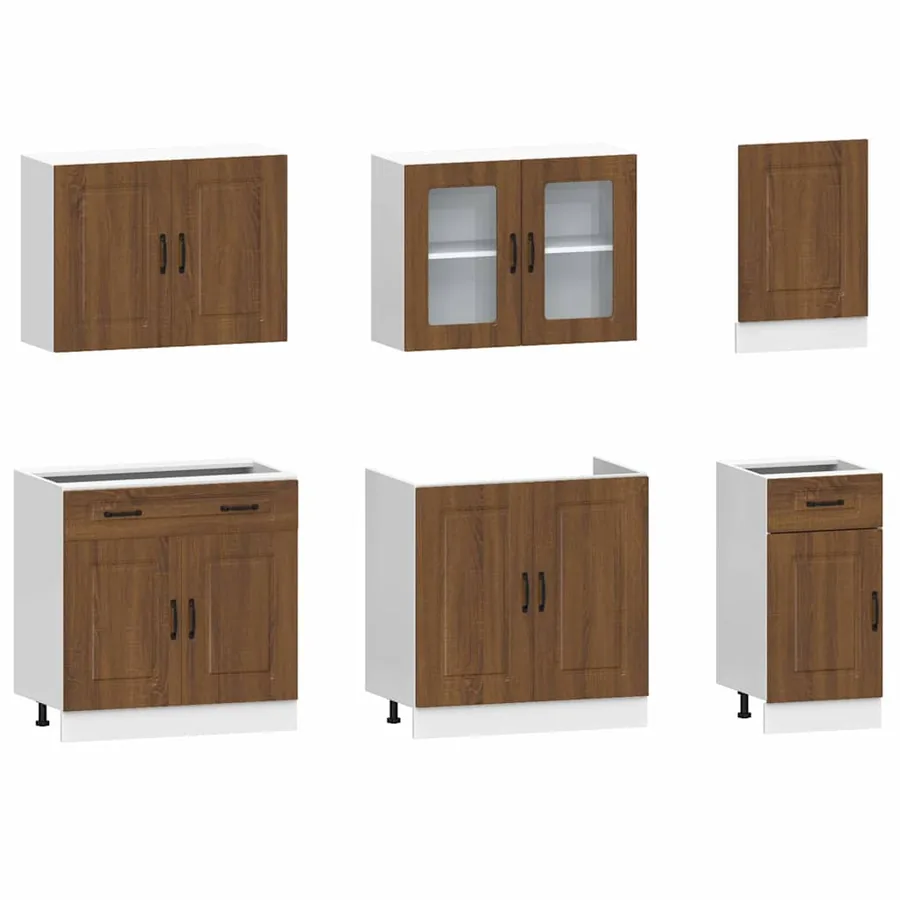 Ensemble de 7 meubles de cuisine en bois d'ingénierie "Kalmar" en chêne brun - 4