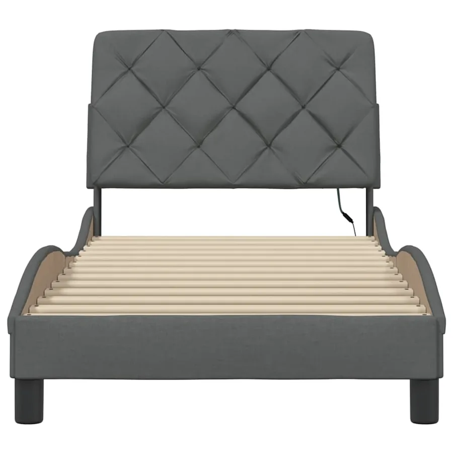 Cadre de lit avec LED sans matelas gris foncé 90x200 cm tissu - 5