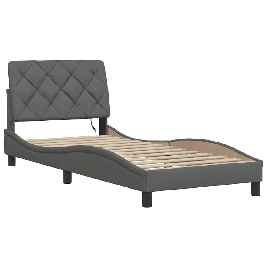 Cadre de lit avec LED sans matelas gris foncé 90x200 cm tissu - 9