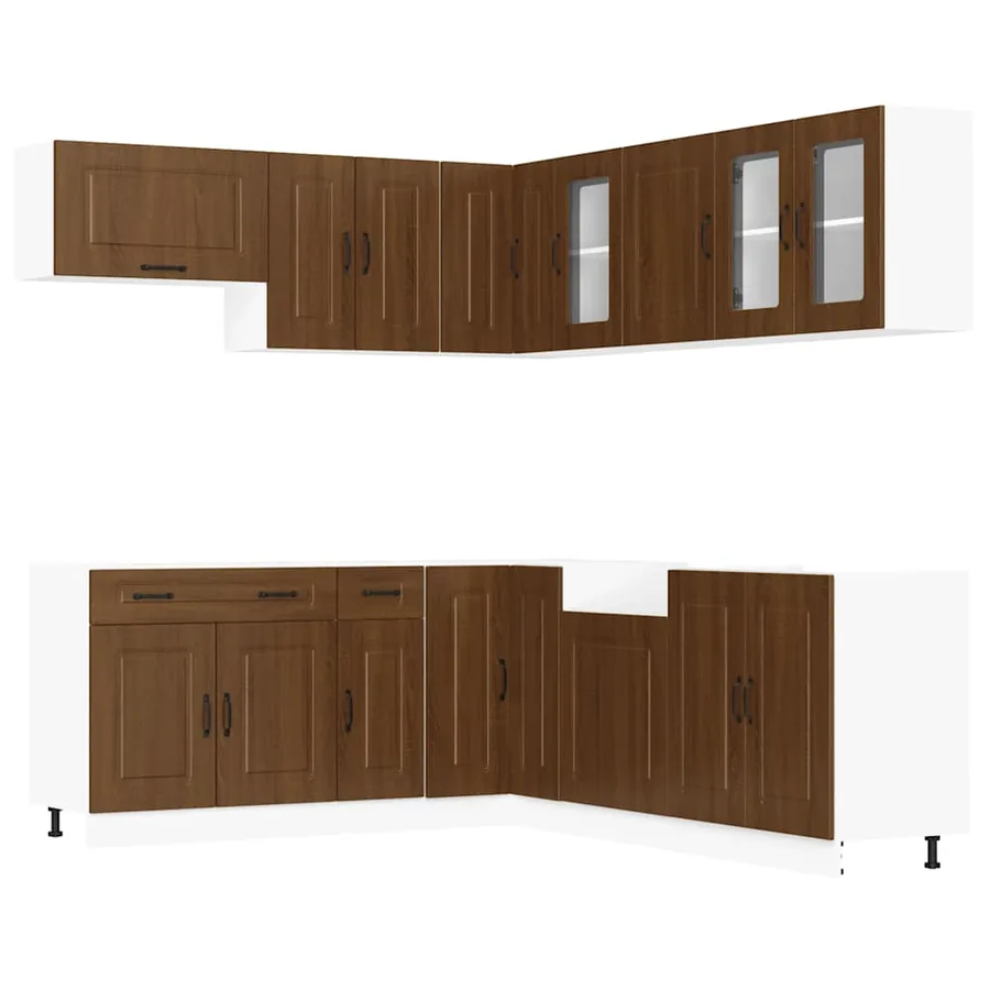 Ensemble de 11 meubles de cuisine en bois d'ingénierie "Kalmar" en chêne brun - 2