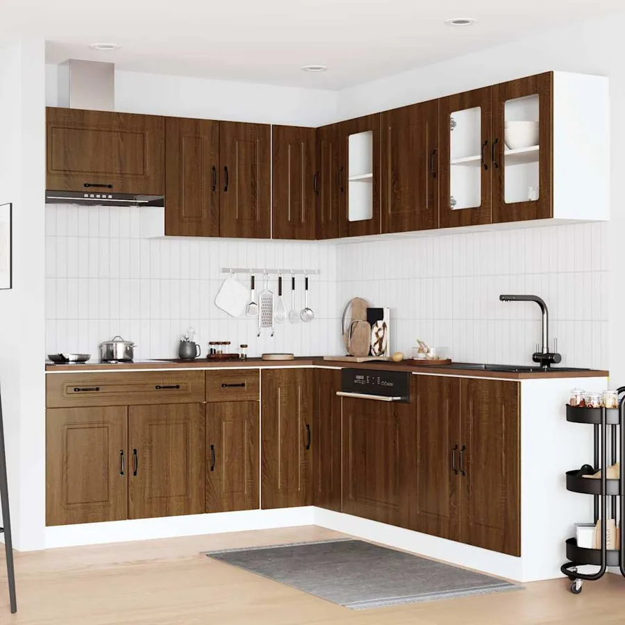 Ensemble de 11 meubles de cuisine en bois d'ingénierie "Kalmar" en chêne brun - 3