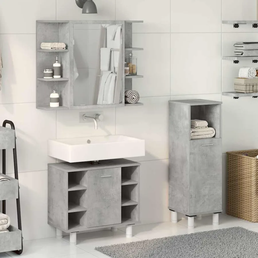 Ensemble de meubles de salle de bain 3 pcs gris béton - 3