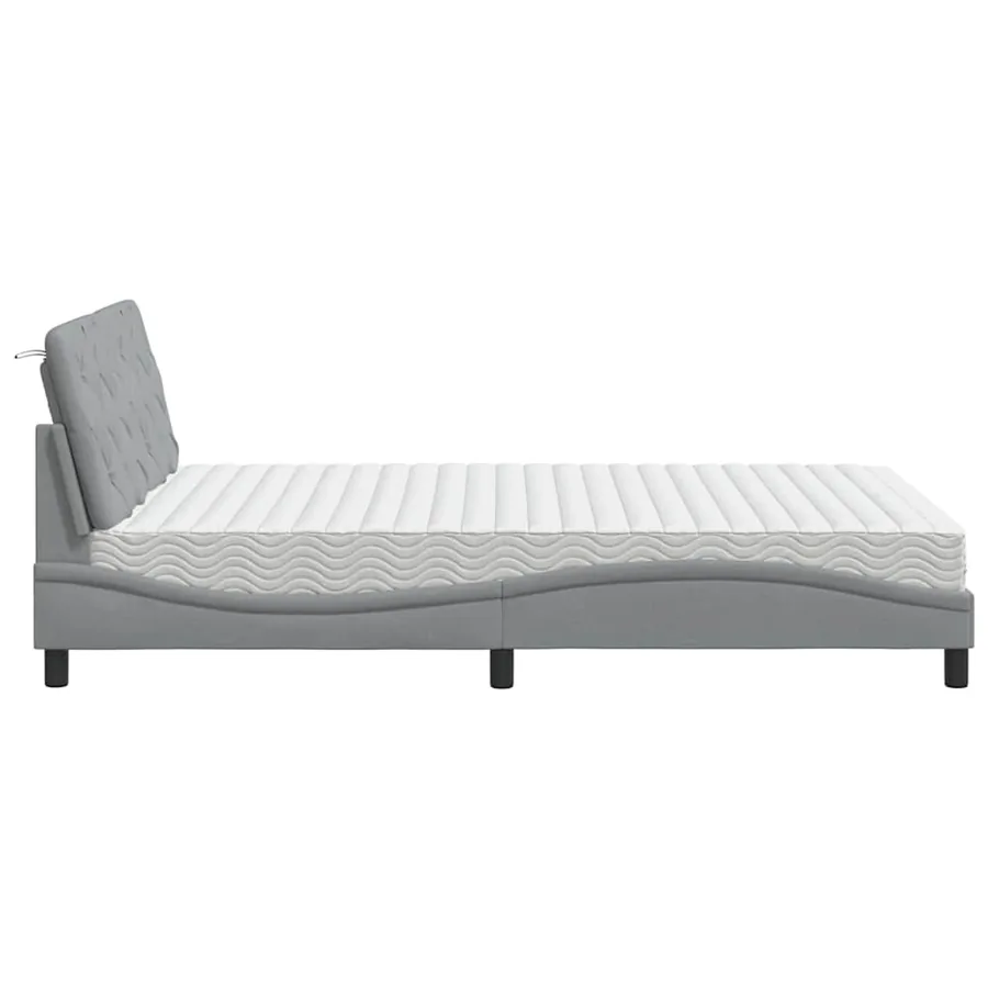 Lit avec matelas gris clair 140x190 cm tissu - 6