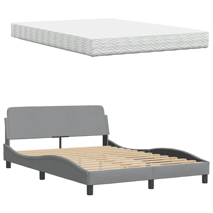 Lit avec matelas gris clair 140x190 cm tissu - 8