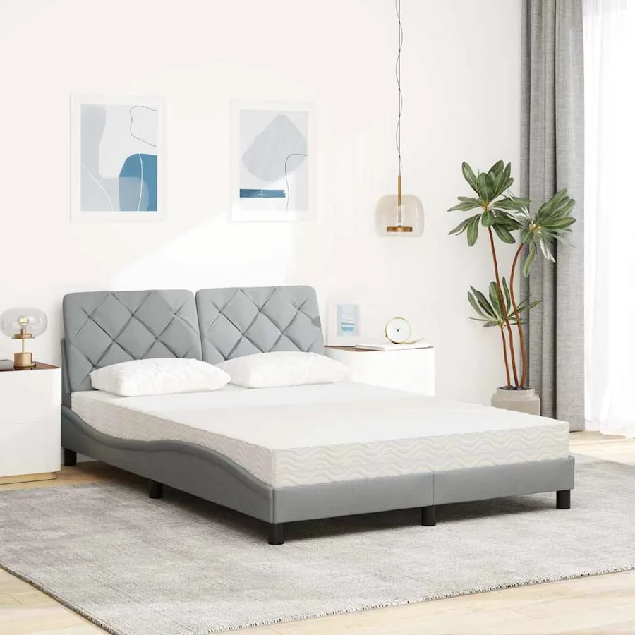 Lit avec matelas gris clair 140x200 cm tissu - 3