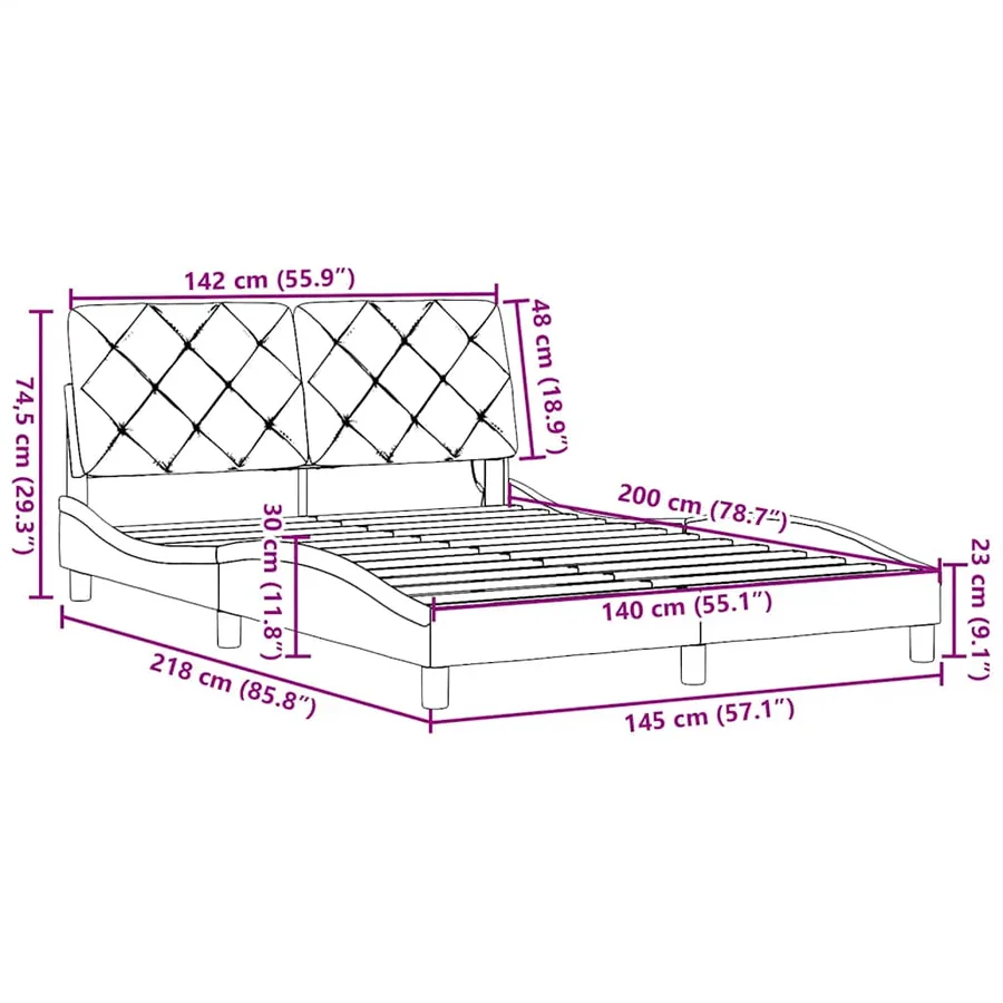 Cadre de lit avec LED sans matelas gris clair 140x200 cm tissu - 15