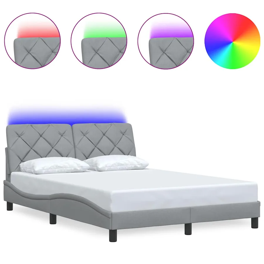 Cadre de lit avec LED sans matelas gris clair 140x200 cm tissu - 2