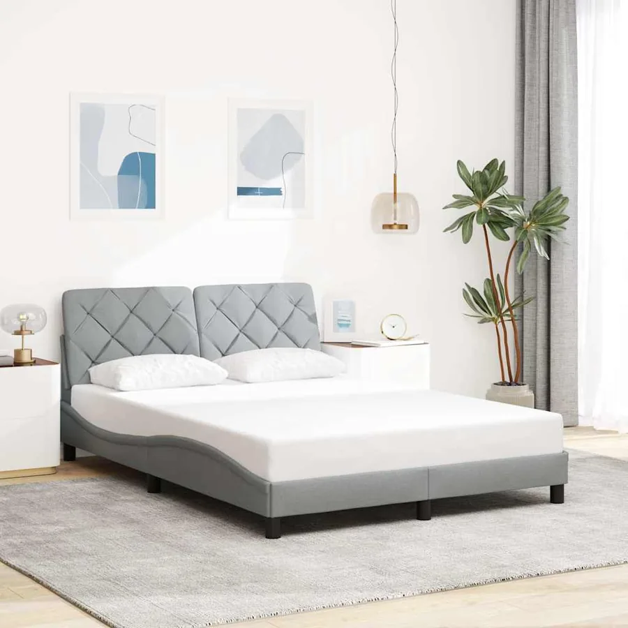 Cadre de lit avec LED sans matelas gris clair 140x200 cm tissu - 4