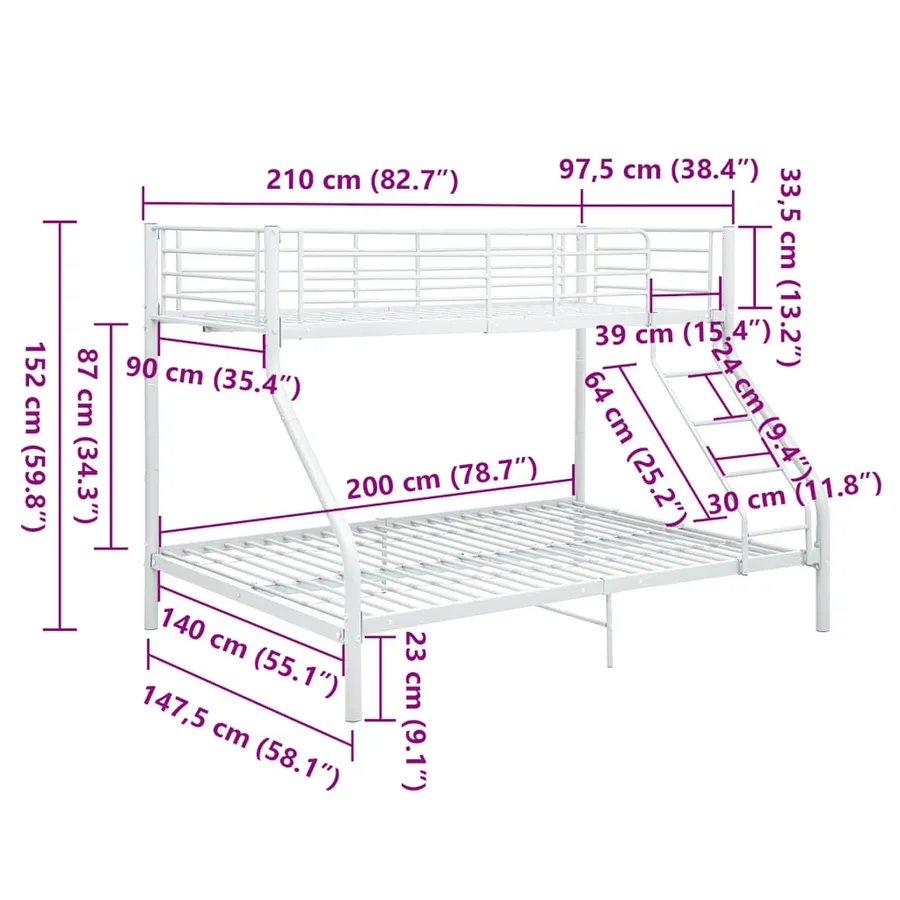 Cadre de lit superposé sans matelas Blanc 140x200 cm/90x200 cm - 8