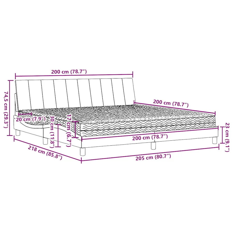 Lit avec matelas Hanko noir 200x200 cm tissu - 14