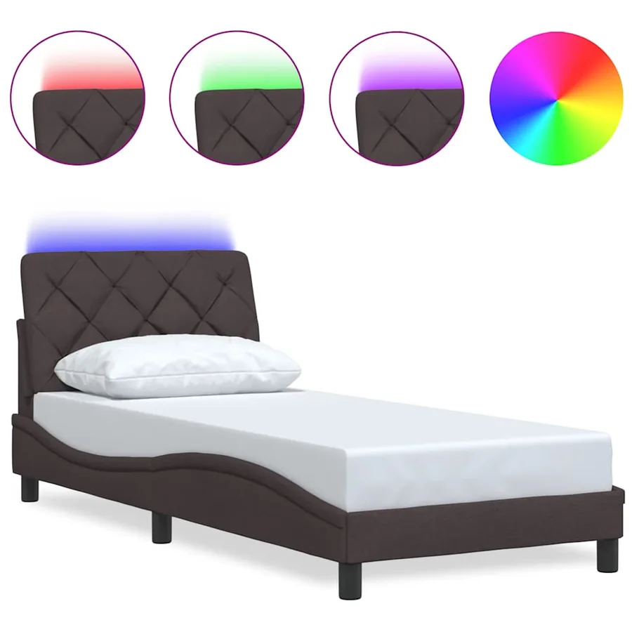 Cadre de lit avec LED sans matelas marron foncé 90x200 cm tissu - 2