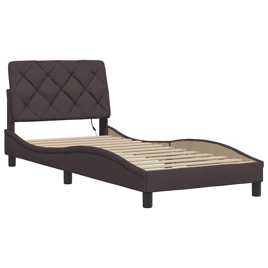 Cadre de lit avec LED sans matelas marron foncé 90x200 cm tissu - 9