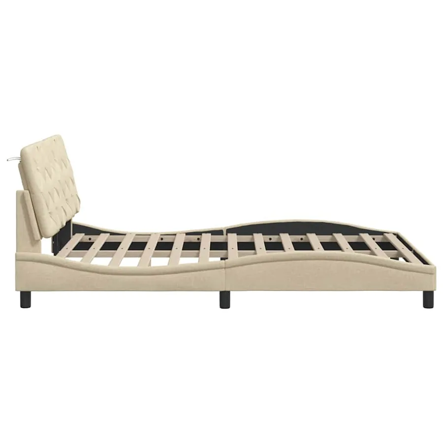 Cadre de lit sans matelas crème 140x200 cm tissu - 8