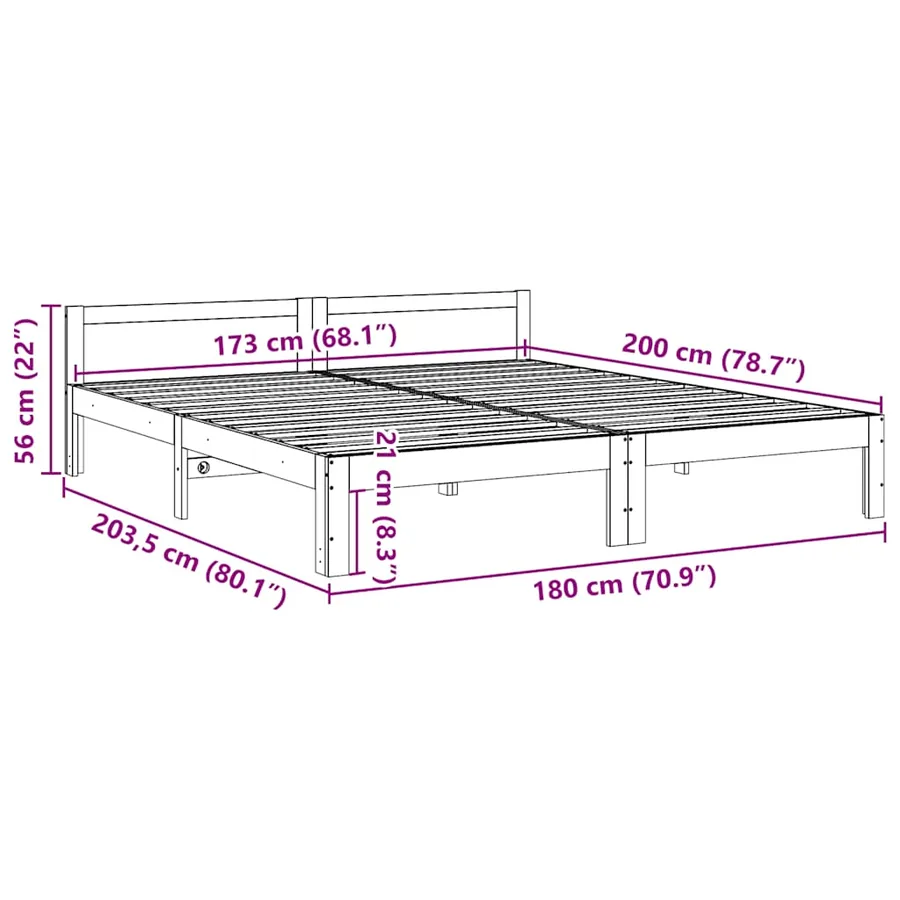 Cadre de lit sans matelas blanc 180x200 cm bois massif de pin - 10