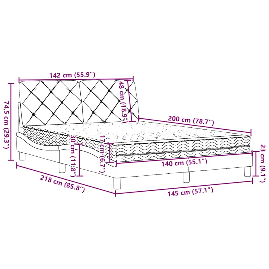 Lit avec matelas noir 140x200 cm tissu - 14