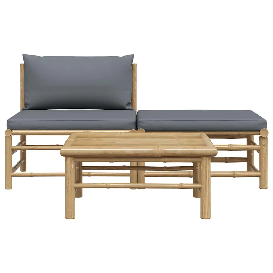 Salon de jardin 3 pcs avec coussins gris foncé Bambou - 4