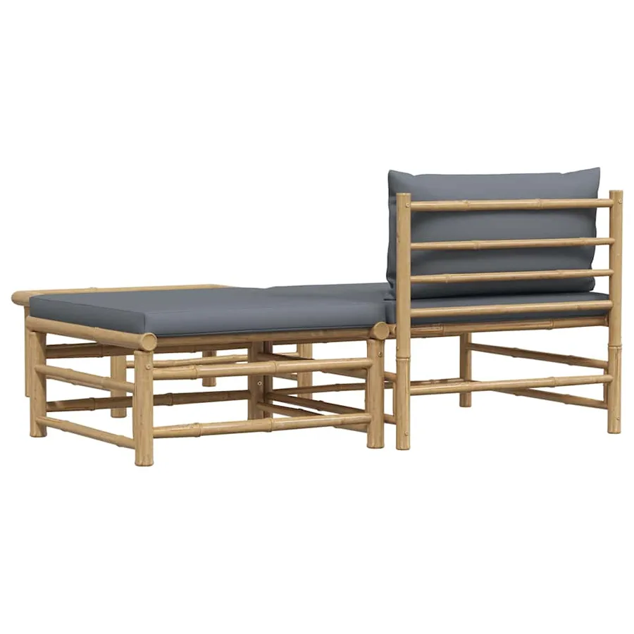 Salon de jardin 3 pcs avec coussins gris foncé Bambou - 9