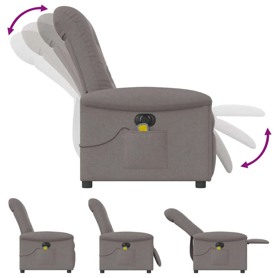 Fauteuil de massage inclinable électrique Taupe Tissu - 8