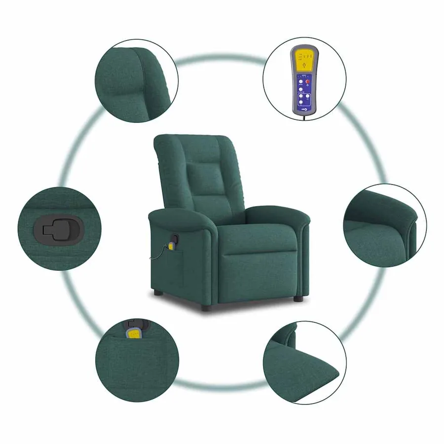 Fauteuil de massage inclinable Vert foncé Tissu - 8