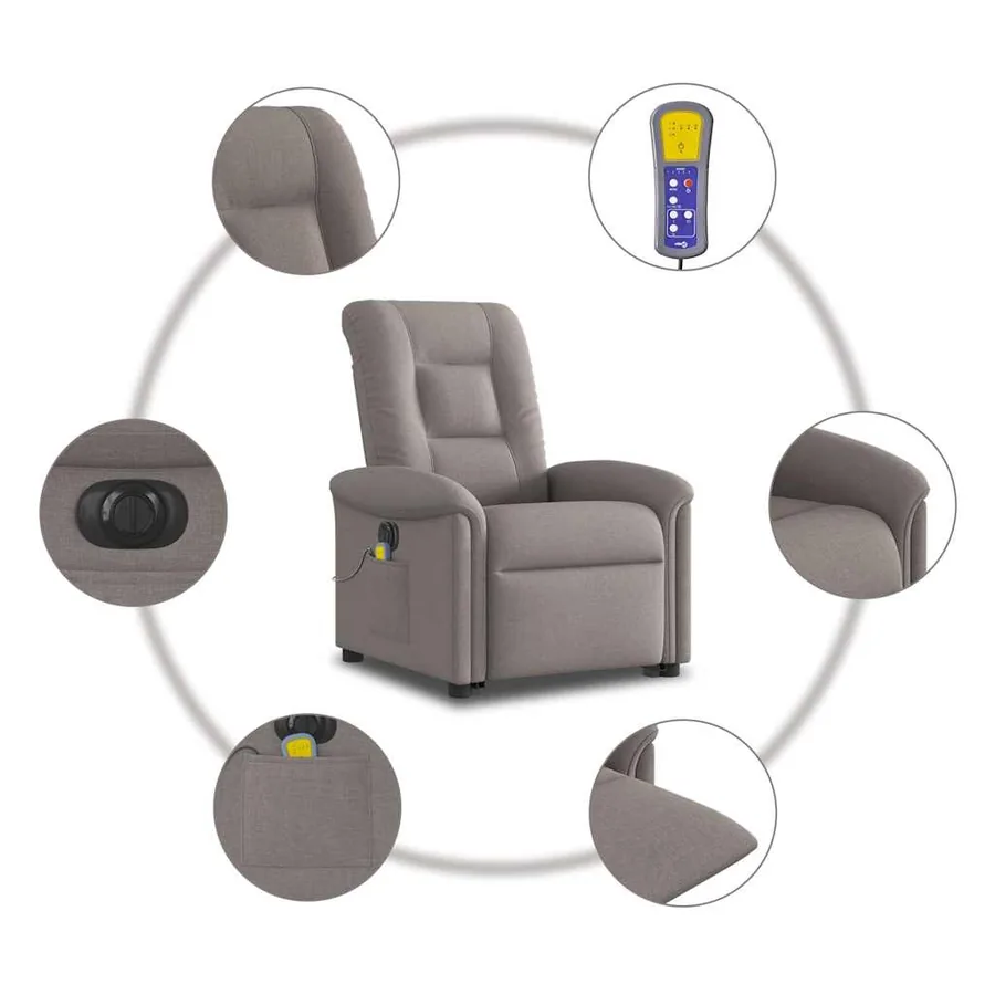 Fauteuil inclinable de massage électrique Taupe Tissu - 11