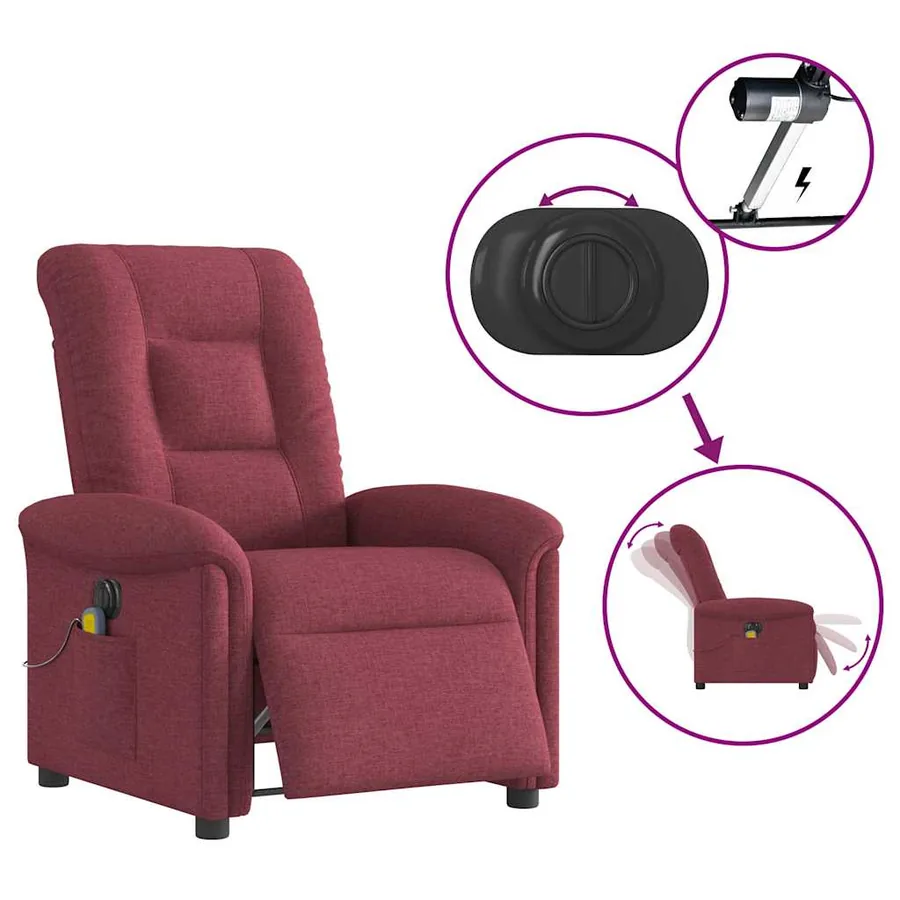 Fauteuil de massage inclinable électrique Rouge bordeaux Tissu - 9