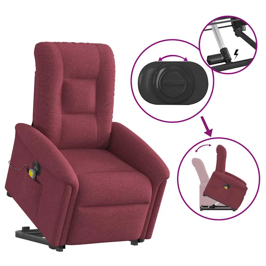 Fauteuil inclinable de massage électrique Rouge bordeaux Tissu - 9