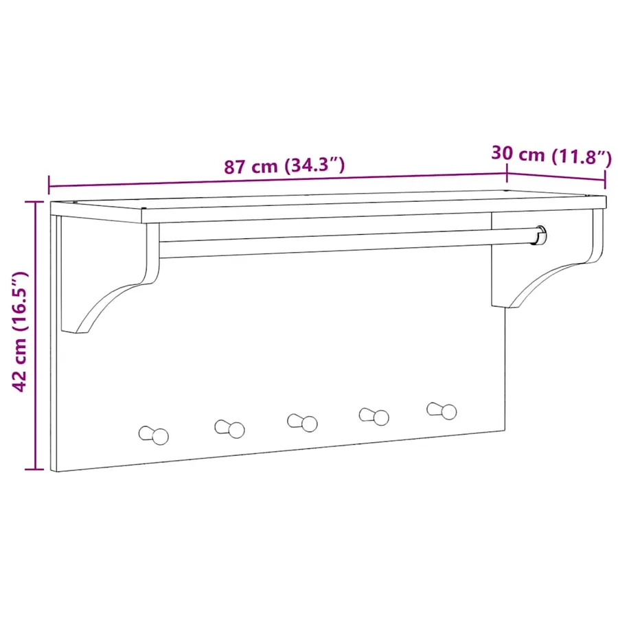 Porte-manteau mural SANDNES 87x30x42 cm bois massif pin - 10