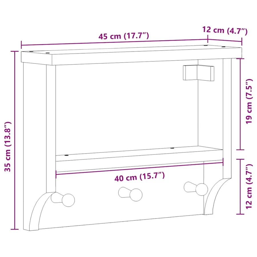 Porte-manteau mural SANDNES blanc 45x12x35 cm bois massif pin - 11