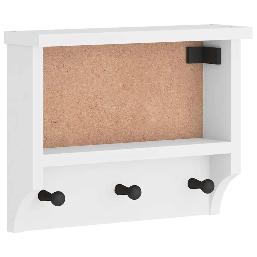 Porte-manteau mural SANDNES blanc 45x12x35 cm bois massif pin - 2