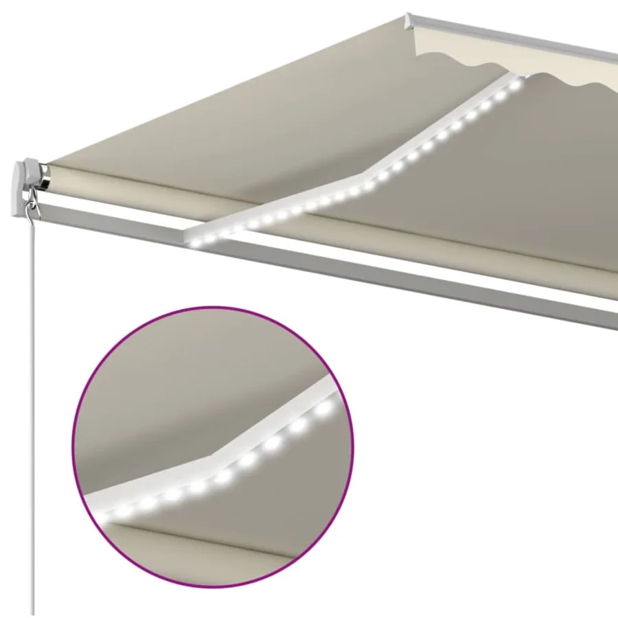 Auvent manuel rétractable avec LED 400x350 cm Crème - 4