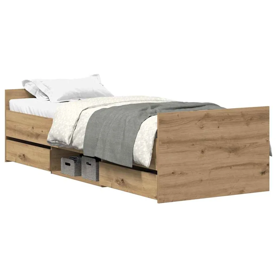 Cadre de lit sans matelas chêne artisanal 90x190 cm - 2
