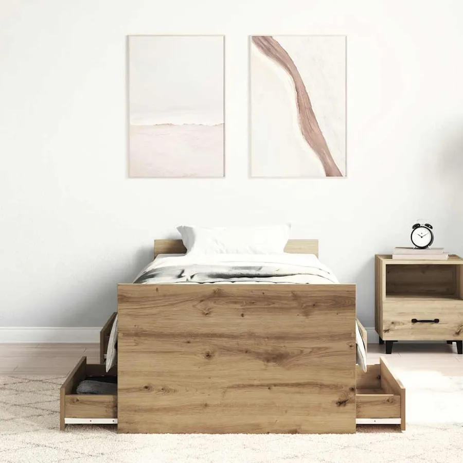 Cadre de lit sans matelas chêne artisanal 90x190 cm - 3