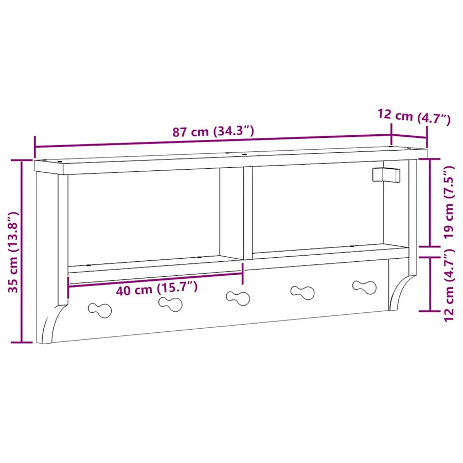Porte-manteau mural SANDNES 87x12x35 cm bois massif pin - 10