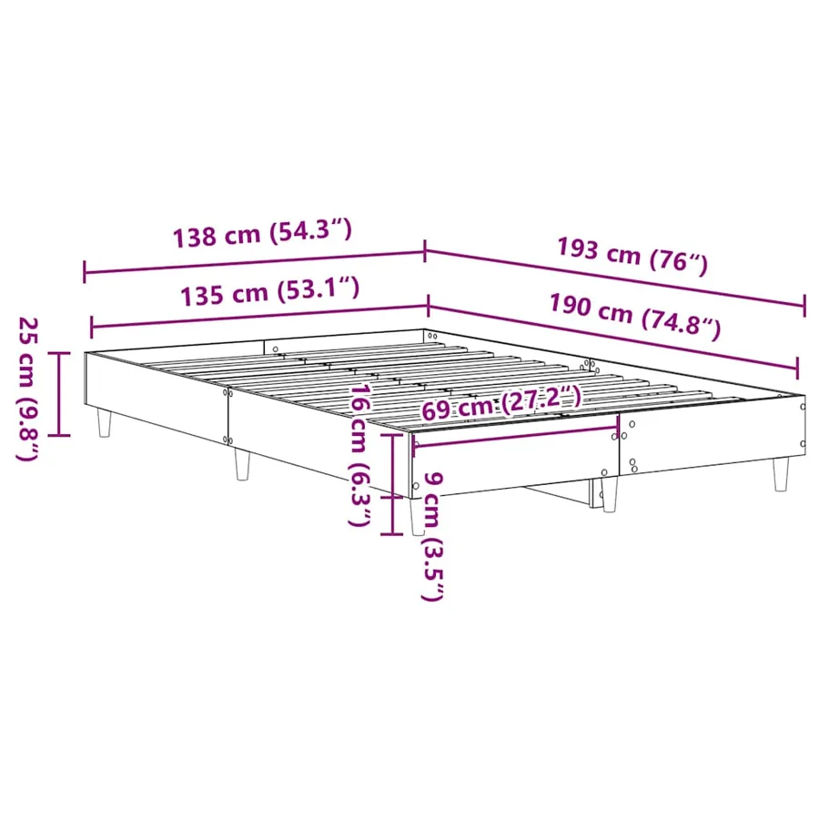 Cadre de lit sans matelas blanc 135x190 cm bois d'ingénierie - 10