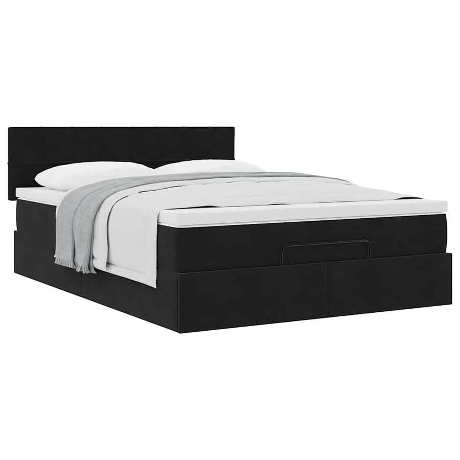 Cadre de lit ottoman avec matelas noir 140x200 cm velours - 4