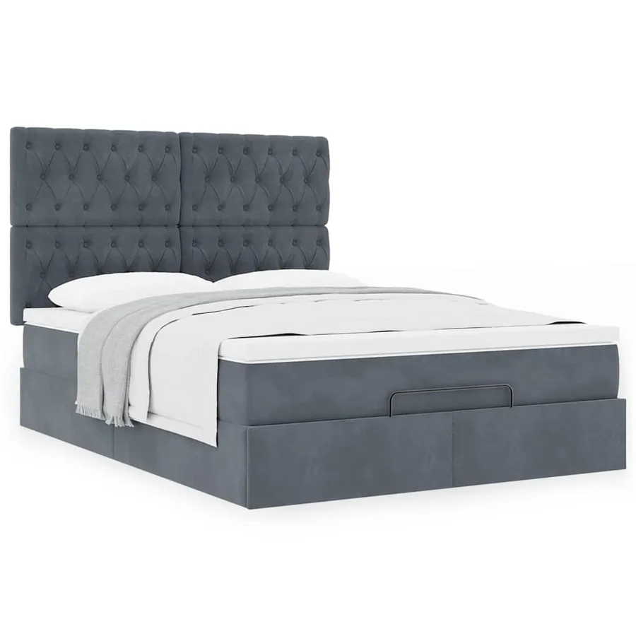 Cadre de lit ottoman avec matelas gris foncé 140x200 cm velours - 4