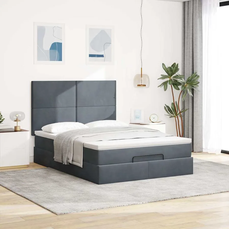 Cadre de lit ottoman avec matelas gris foncé 140x200 cm velours - 3