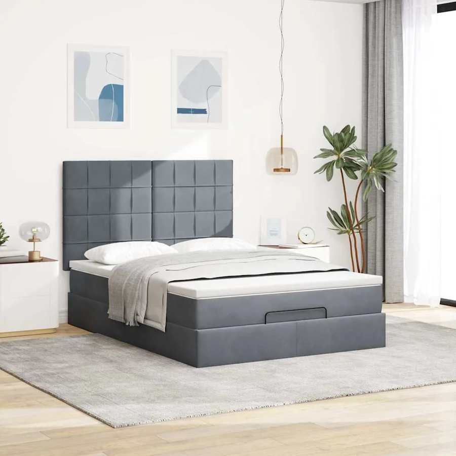 Cadre de lit ottoman avec matelas gris foncé 140x200 cm velours - 4