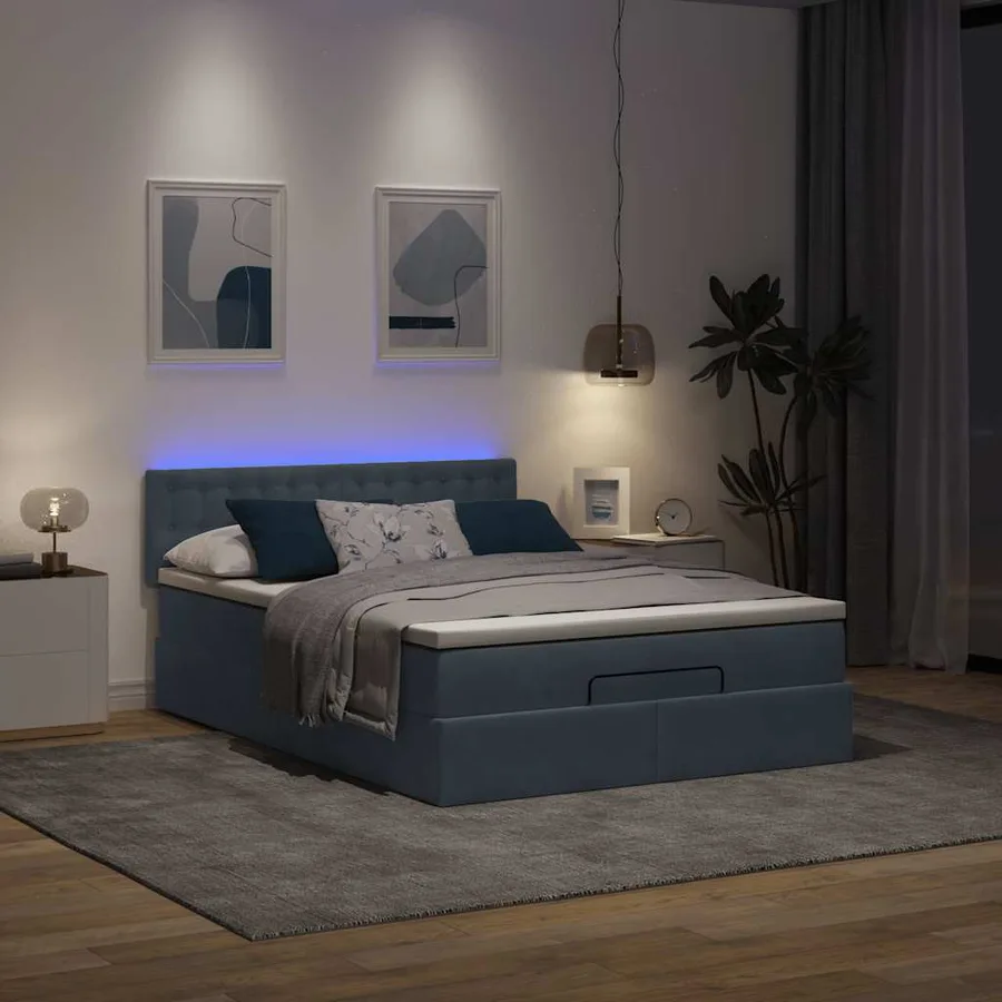 Cadre de lit ottoman avec matelas gris foncé 140x200 cm velours - 3