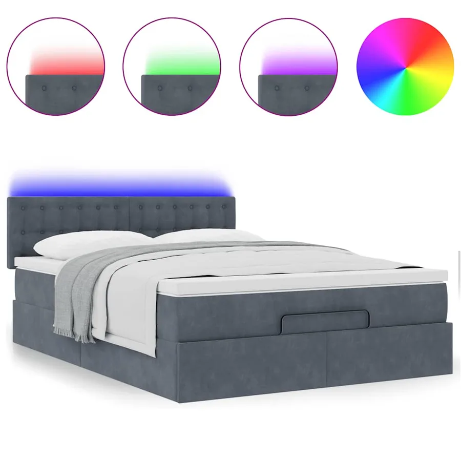 Cadre de lit ottoman avec matelas gris foncé 140x200 cm velours - 5