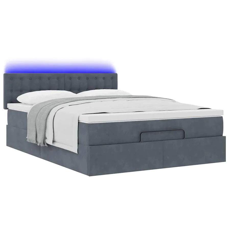 Cadre de lit ottoman avec matelas gris foncé 140x200 cm velours - 6