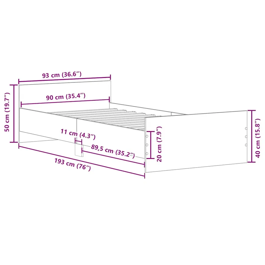 Cadre de lit sans matelas chêne artisanal 90x190 cm - 10