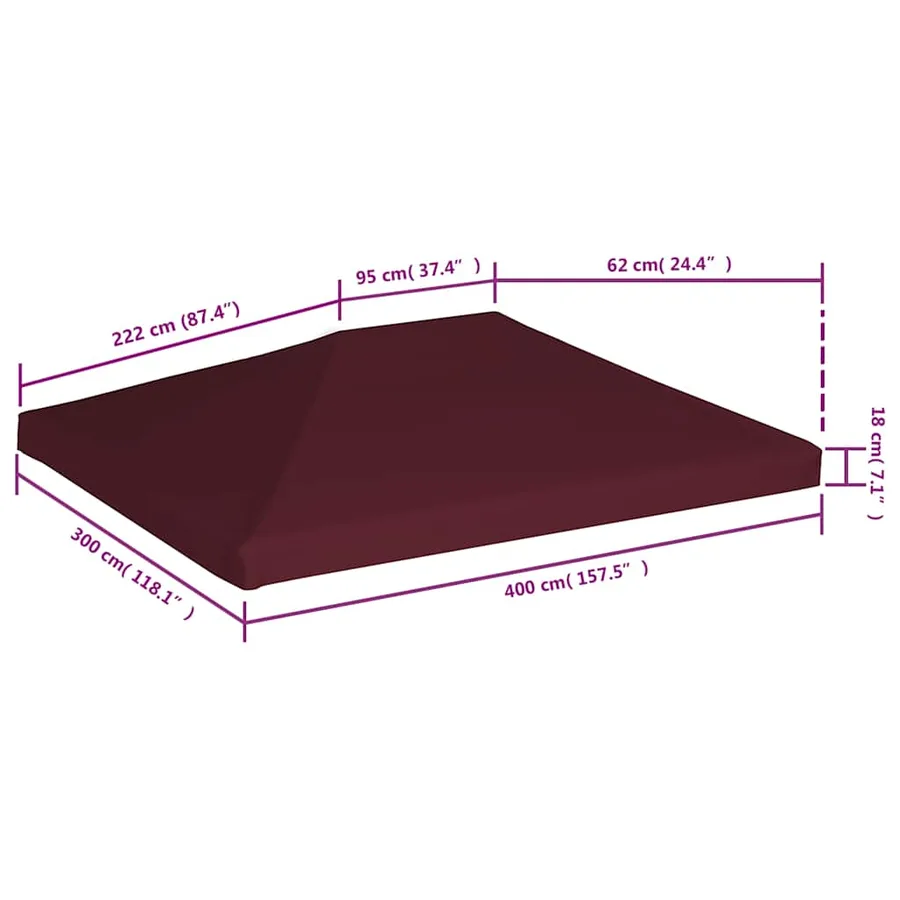 Toile supérieure de gazebo 310 g/m² 3x4 m Bordeaux - 6