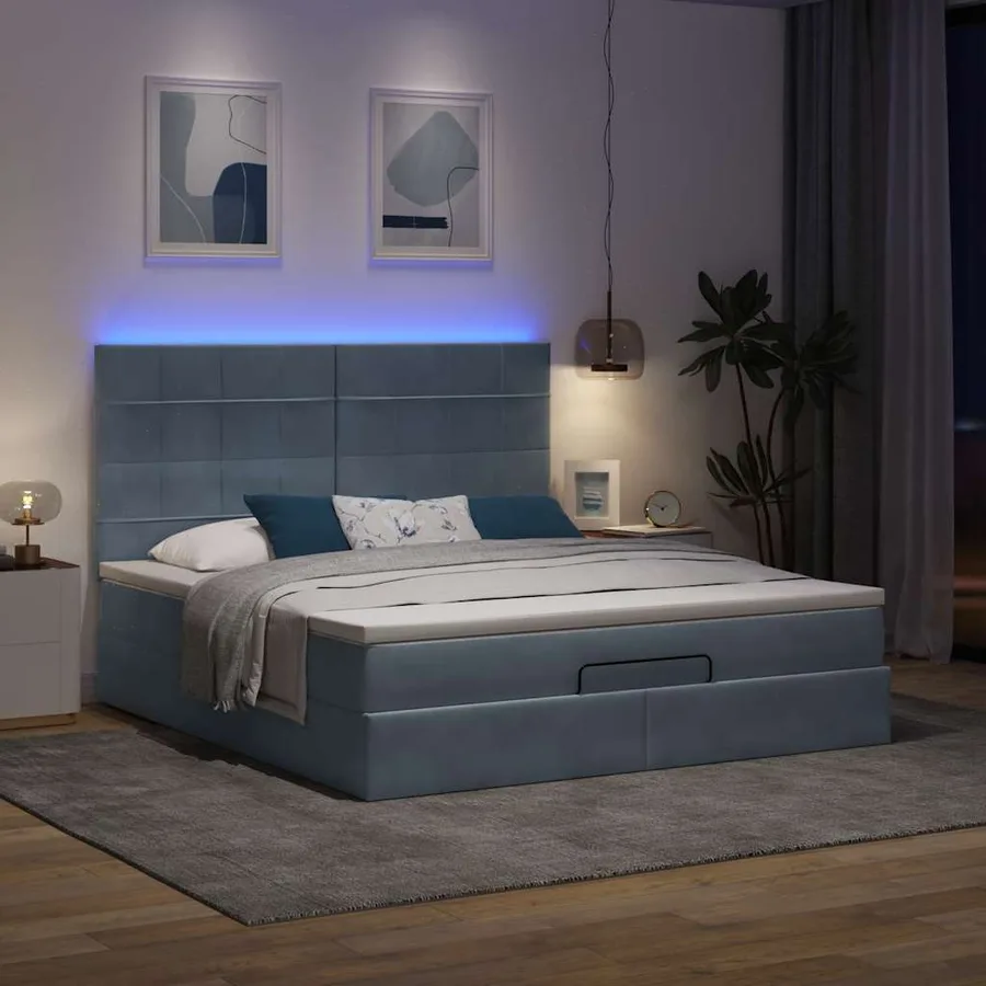 Cadre de lit ottoman avec matelas gris foncé 160x200cm velours - 3